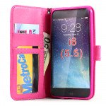 Wholesale iPhone 6 Plus 5.5 Quilted Flip PU Leather Wallet Case with Strap (Hot Pink)